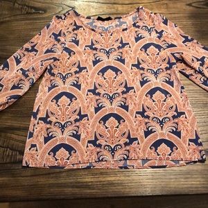 Navy and orange Satin blouse